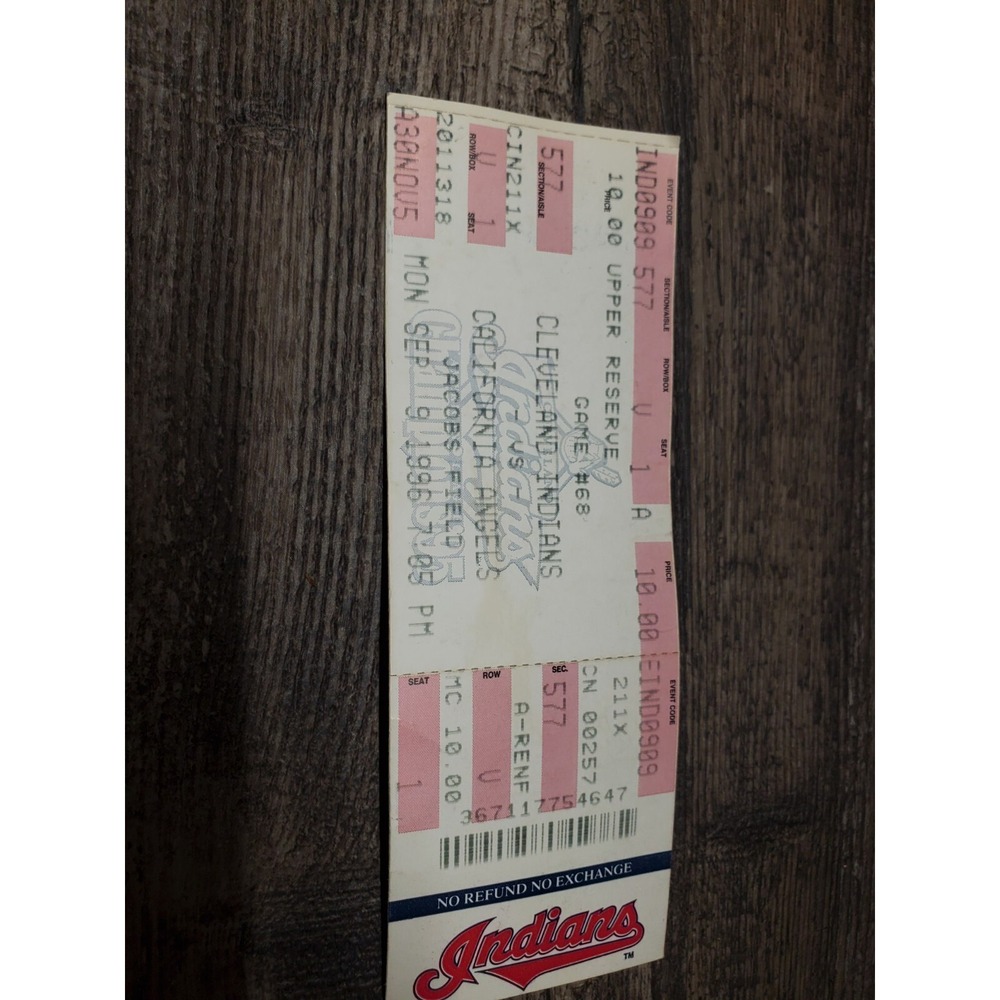 Cleveland Indians Anaheim Angels MLB Baseball Vintage Ticket Stub Septem 9, 1996